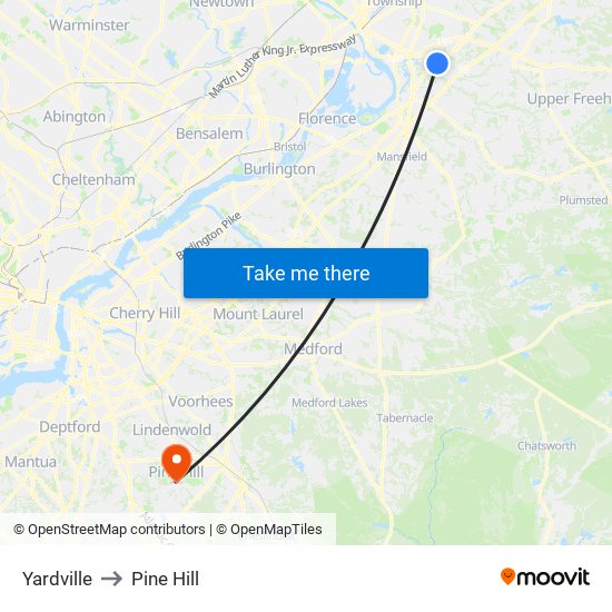 Yardville to Pine Hill map