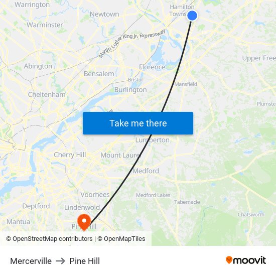 Mercerville to Pine Hill map