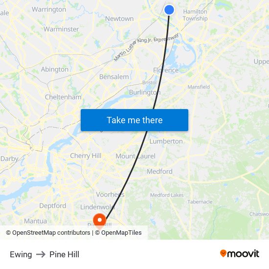 Ewing to Pine Hill map