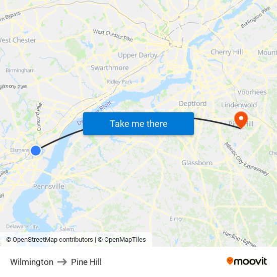 Wilmington to Pine Hill map