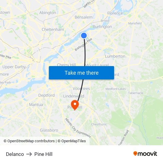 Delanco to Pine Hill map