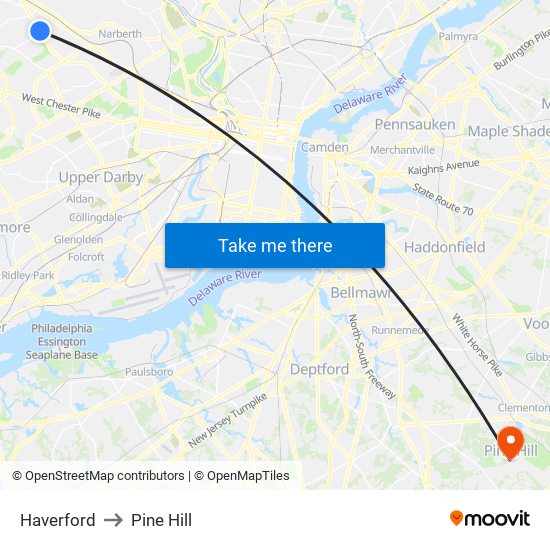 Haverford to Pine Hill map