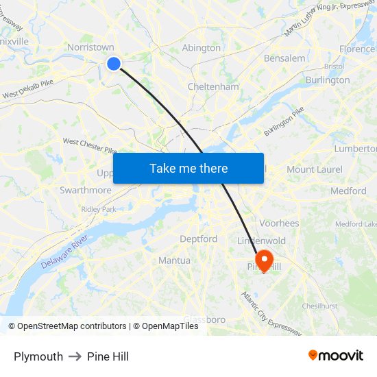 Plymouth to Pine Hill map