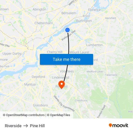 Riverside to Pine Hill map