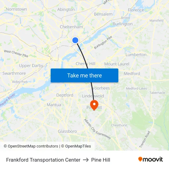 Frankford Transportation Center to Pine Hill map