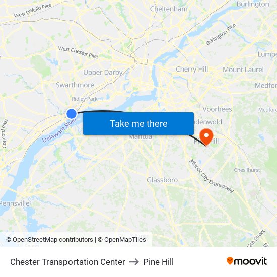 Chester Transportation Center to Pine Hill map