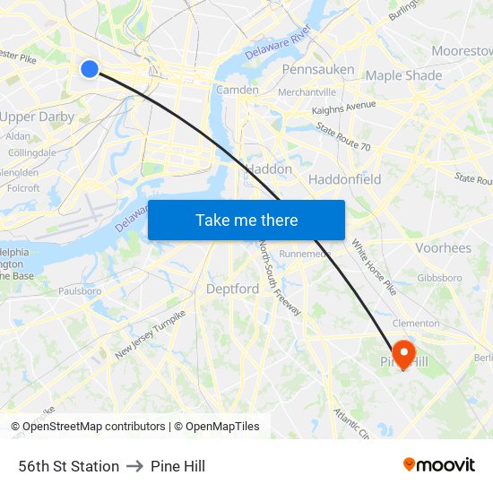 56th St Station to Pine Hill map