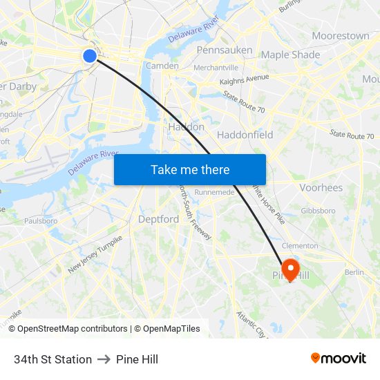 34th St Station to Pine Hill map