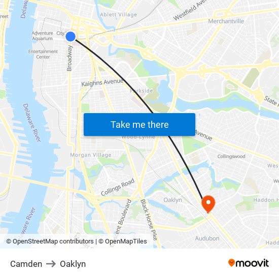 Camden to Oaklyn map