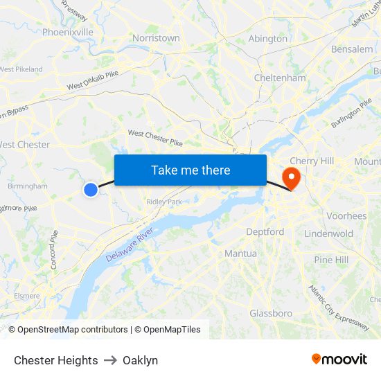 Chester Heights to Oaklyn map
