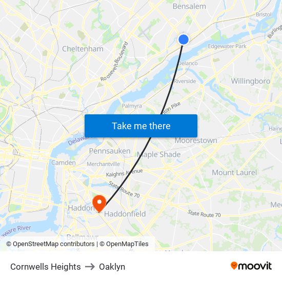 Cornwells Heights to Oaklyn map