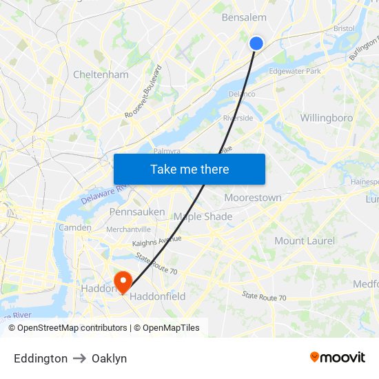 Eddington to Oaklyn map