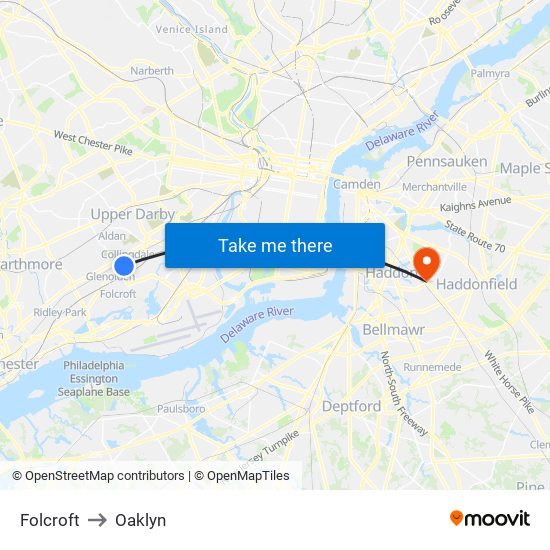 Folcroft to Oaklyn map