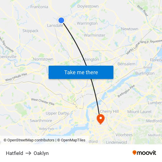 Hatfield to Oaklyn map