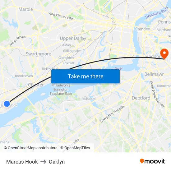 Marcus Hook to Oaklyn map