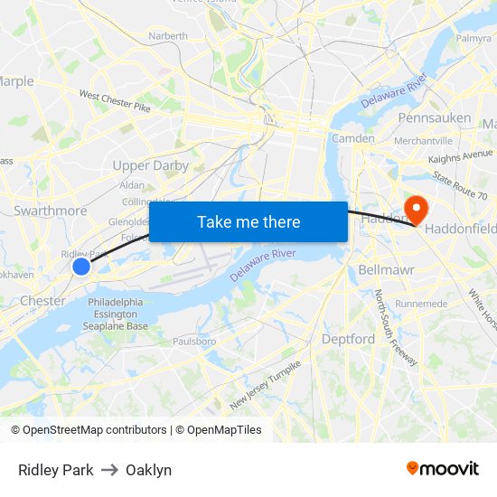 Ridley Park to Oaklyn map