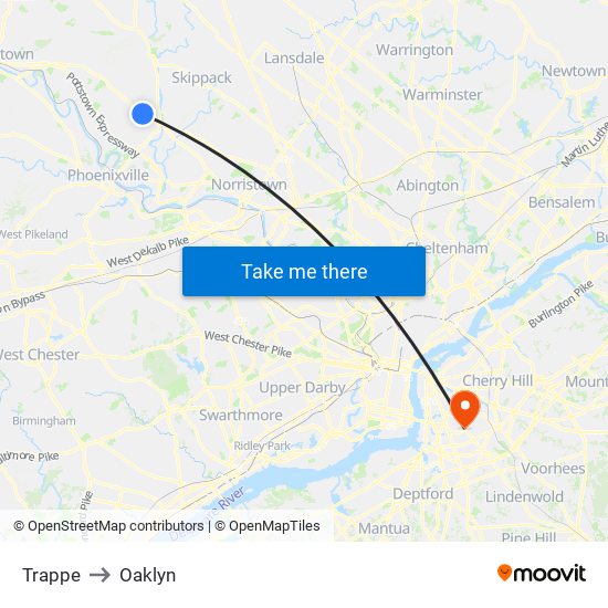 Trappe to Oaklyn map