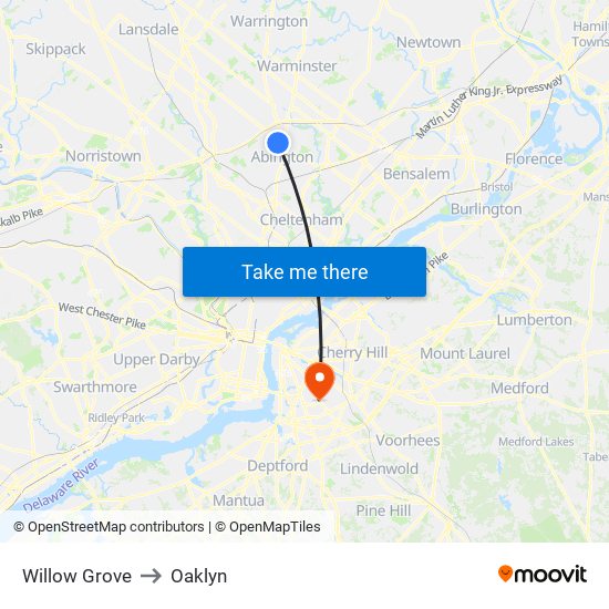 Willow Grove to Oaklyn map