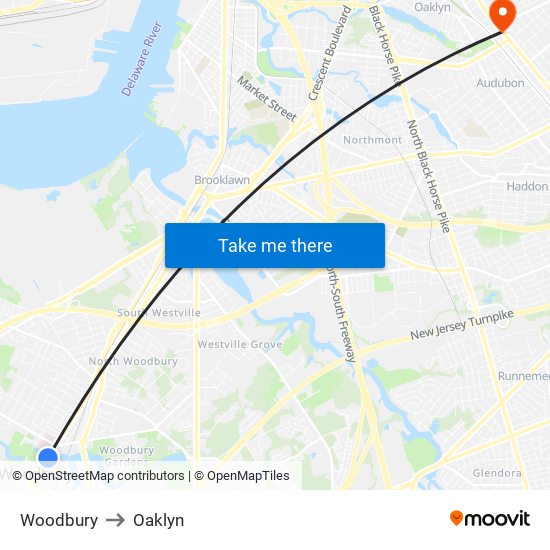 Woodbury to Oaklyn map