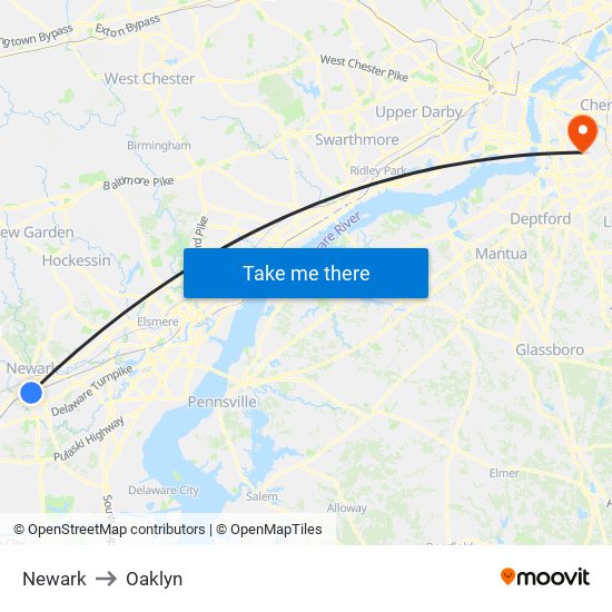 Newark to Oaklyn map
