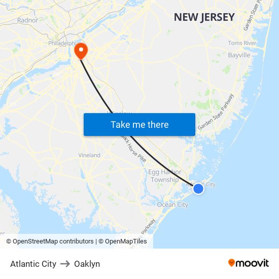 Atlantic City to Oaklyn map