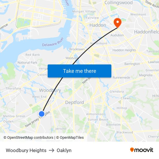 Woodbury Heights to Oaklyn map
