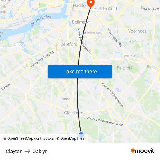 Clayton to Oaklyn map