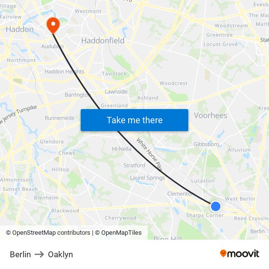 Berlin to Oaklyn map