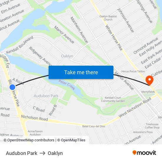 Audubon Park to Oaklyn map