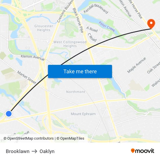 Brooklawn to Oaklyn map