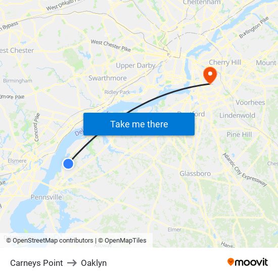 Carneys Point to Oaklyn map