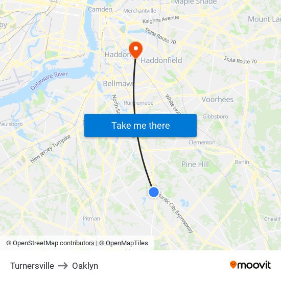 Turnersville to Oaklyn map
