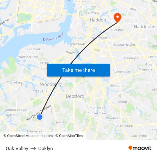 Oak Valley to Oaklyn map