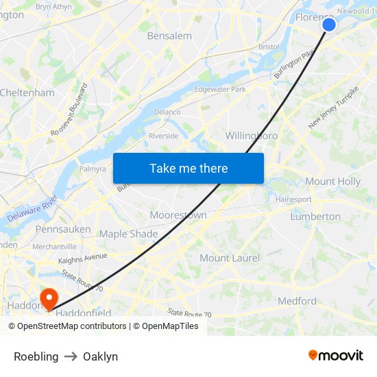 Roebling to Oaklyn map