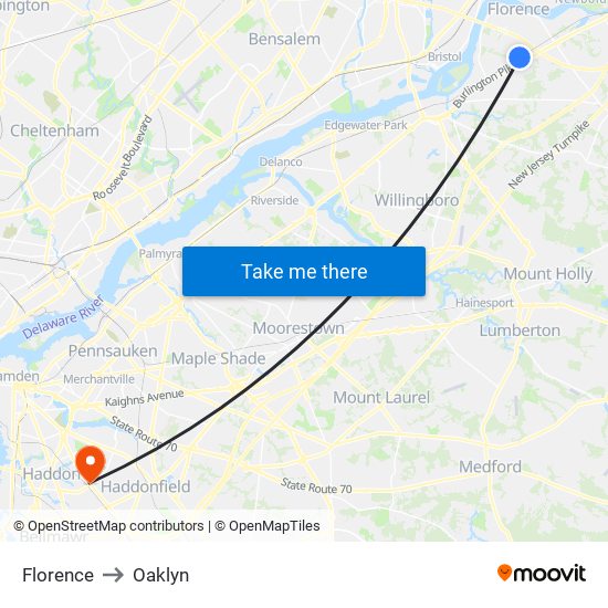 Florence to Oaklyn map