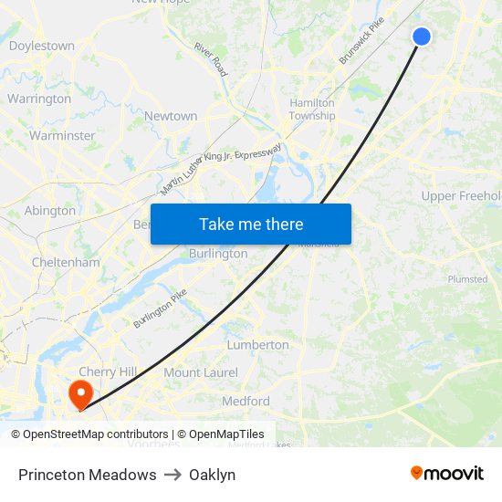 Princeton Meadows to Oaklyn map