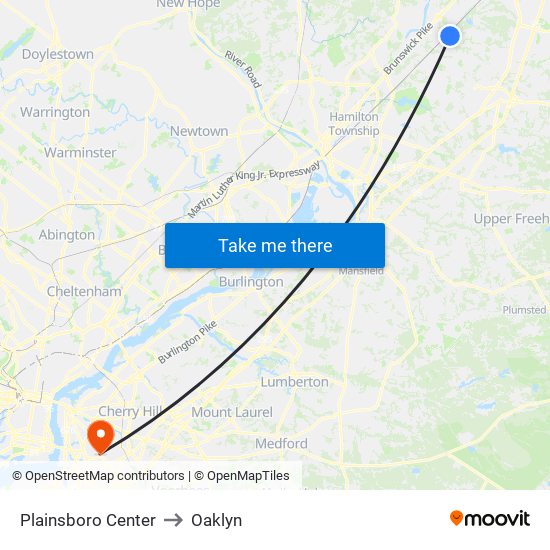 Plainsboro Center to Oaklyn map
