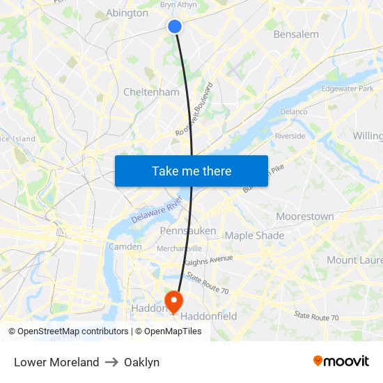 Lower Moreland to Oaklyn map