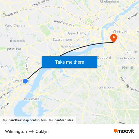 Wilmington to Oaklyn map