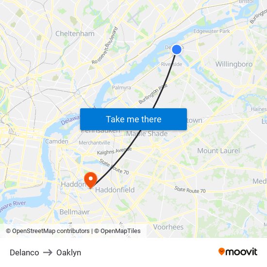 Delanco to Oaklyn map