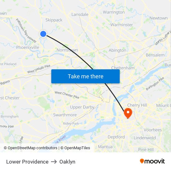 Lower Providence to Oaklyn map