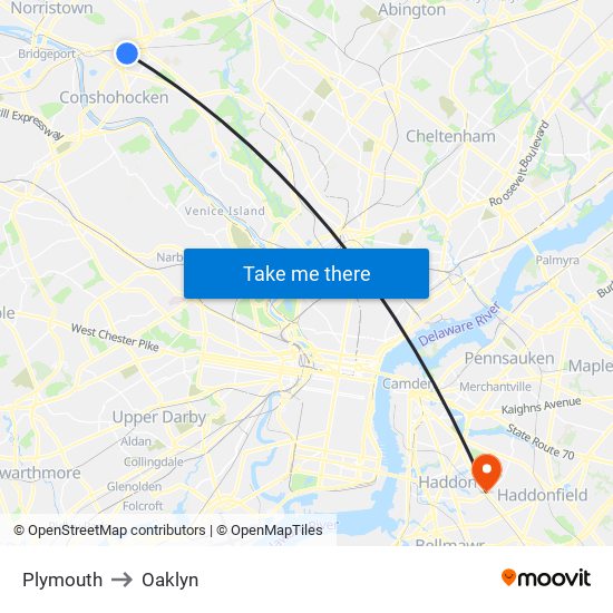 Plymouth to Oaklyn map