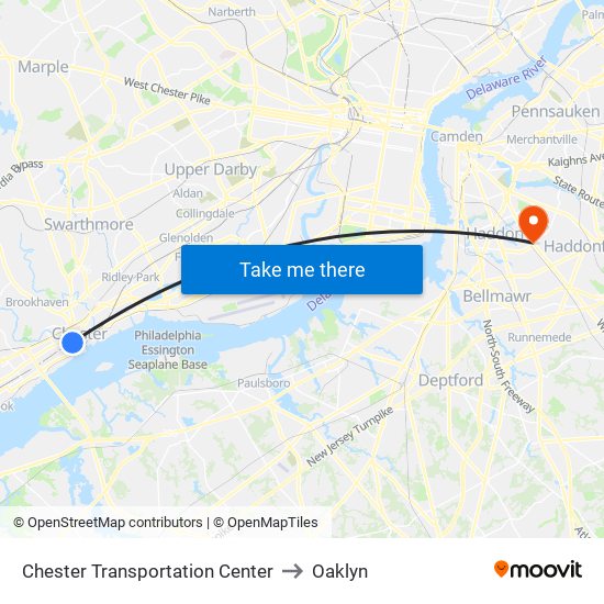 Chester Transportation Center to Oaklyn map