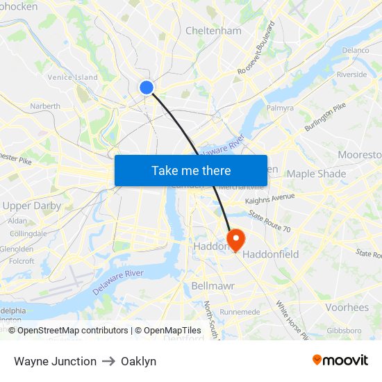 Wayne Junction to Oaklyn map