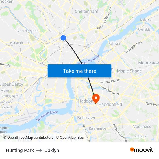 Hunting Park to Oaklyn map