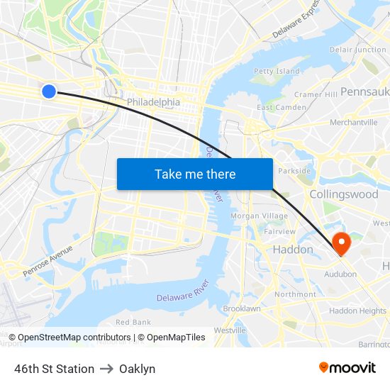 46th St Station to Oaklyn map