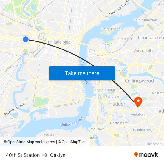 40th St Station to Oaklyn map