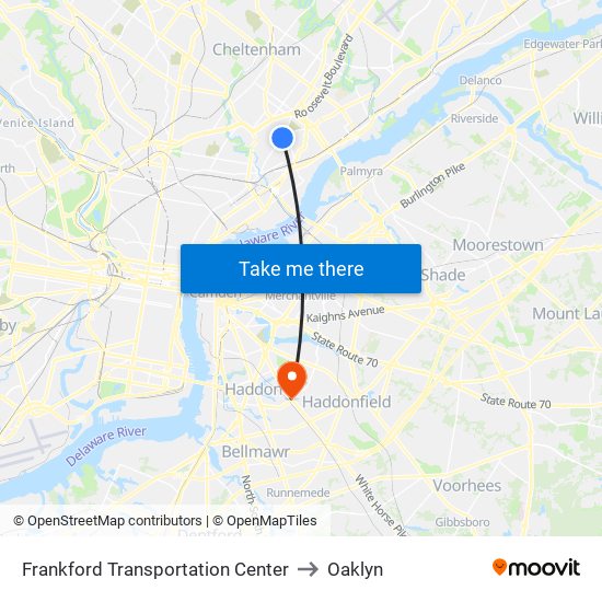 Frankford Transportation Center to Oaklyn map
