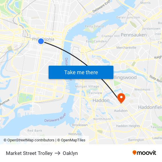 Market Street Trolley to Oaklyn map