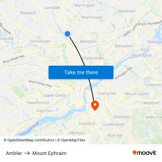 Ambler to Mount Ephraim map